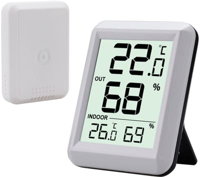 Draadloze Thermometer en Hygrometer voor Binnen en Buiten - Digitaal Weerstation met Sensor - Nauwkeurige Temperatuur- en Luchtvochtigheidsmeter - Groot LCD Display - Wit