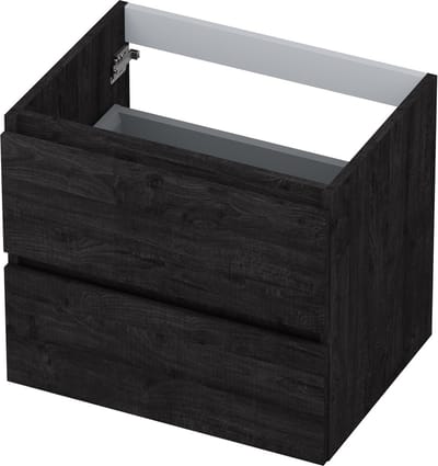 INK Wastafelonderkast - 60x45x52cm - 2 lades - greeploos - houten keerlijst - MFC Houtskool eiken