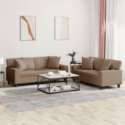 vidaXL - 2-delige - Loungeset - met - kussens - kunstleer - cappuccinokleurig