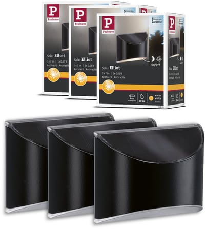 Paulmann Set van 3 Solar LED Padverlichting Elliot - Antraciet - IP44 - Warmwit Licht (3000K) - 3x5 lm - Padverlichting Zonne-energie