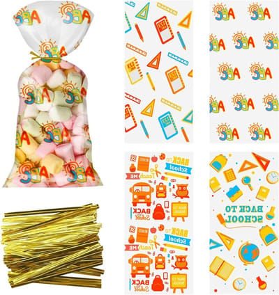 100 Stuks Transparante Goodie Bags met Gouden Strik voor Schoolfeestjes - Ideaal voor Snoep, Koekjes en Cadeautjes