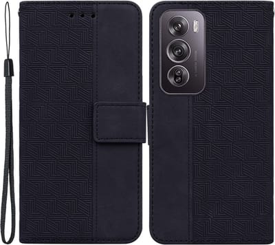Coverup Hoesje - Geschikt voor OPPO Reno12 Pro Hoesje - Coverup Geometric Book Case - Zwart