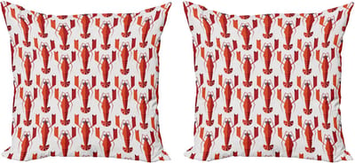 ABAKUHAUS Kussensloopset met kreeftmotief (2 stuks), geometrische kreeftenprint, 50 cm, wit en vermiljoen