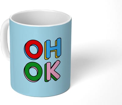 Mok - Koffiemok - Oh ok - Blauw - Kleurrijk - Mokken - 350 ML - Beker - Koffiemokken - Theemok