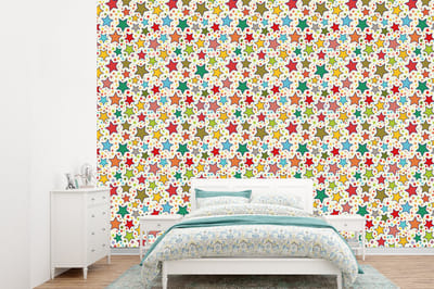 Behang - Fotobehang Patronen - Sterren - Kleuren - Jongens - Kinderen - Kids - Breedte 360 cm x hoogte 260 cm