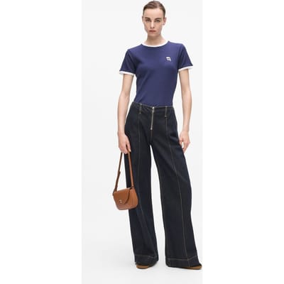 Karl Lagerfeld Ikon Patch Wide Denim Pants Dark Blue Taglia: W26 | Pantaloni Outlet | Donna | Blu