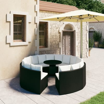 vidaXL - 9-delige - Loungeset - met - kussens - poly - rattan - zwart