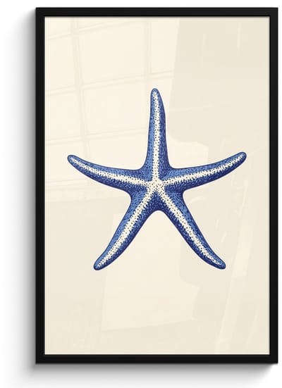 Poster in lijst - Fotolijst 60x90 cm - Posters - Blauwe zeester - Minimalistisch - Beige - Posterlijst zwart - Decoratie - Wanddecoratie woonkamer - Muurdecoratie slaapkamer