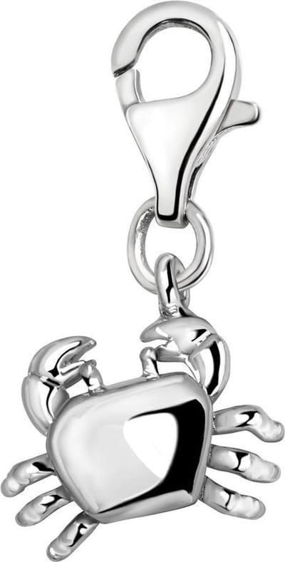 Quiges – Charm – Hanger - 3D Horoscoop Kreeft - Verzilverd - karabijnslot - geschikt - voor - Bedelarmband - QHC164