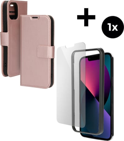 Mobiparts Classic Wallet hoesje geschikt voor Apple iPhone 13 mini met 1 Screenprotector van Gehard Glas - Roze