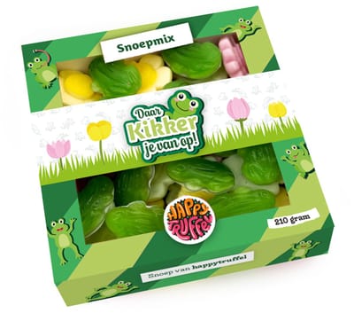 Snoeppakket “Daar Kikker je van op!” Kikker-Bloemen snoep (210 gram)