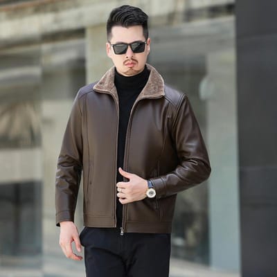 Verdikt en Fleece Middelbare Leeftijd en Ouderen Bont Eén Jas Los Herfst en Winter Papa Jas Leer Mannen 60 gray