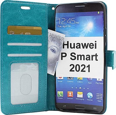 Portemonnee Book Case Hoesje + 2x Screenprotector Glas Geschikt voor: Huawei P Smart 2021 -  turquoise