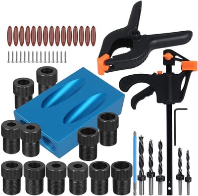 Oneay 57-delige haakse boormal set – Boorgeleider voor houtbewerking – Met adapters voor 6mm, 8mm en 10mm boorgaten