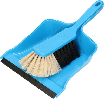 Buemag Stoffer en blik - kunststof - 35 x 25 cm - lichtblauw - met rubber rand