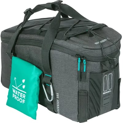 Basil Discovery 365D Bagagedragertas M 9L Zwart Waterafstotend Met Regenhoes & Schouderband Sportief & Compact Voor E-bike