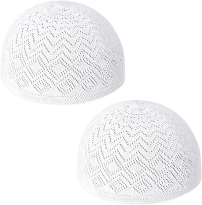 Bovista Kufi - Gebedshoed - Islam - Alhamdulillah - Islamitische Kleding - Moslim Kleding - Wit+wit