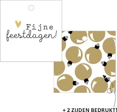Karton Label Kaartje Kerst - Fijne Feestdagen - Wit - Zwart - Goud / Goudfolie hart/ hartje - Kerstballen - Kartonnen Kerstlabels | Cadeau label - Kaart - Labels - Kraftpapier - Memokaart | Cadeau - Gift Tag - Leuk verpakt | Geschenk | DH collection