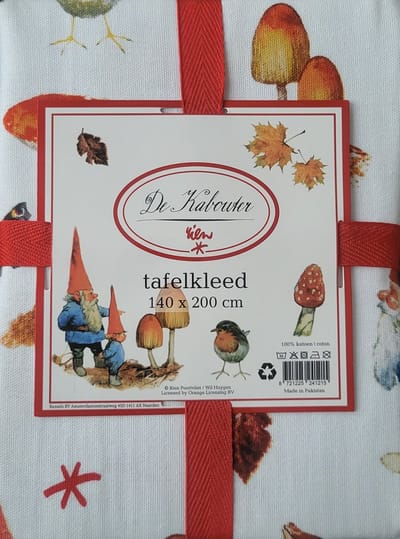 Kabouter tafelkleed - 140 x 200 cm - gezellig kleed met kabouters en paddestoelen van 100% katoen - Rien Poortvliet tafellaken