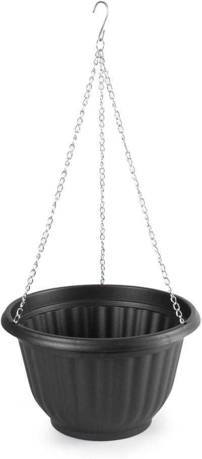 Plasticforte Plantenpot - hangend - kunststof - antraciet - D25 x H15 cm - bloempot aan ketting