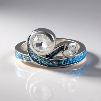 Cavill - Zilveren ring 925 Sterling met witte topaas 0,765 ct - Modern golvend design - Rond geslepen edelsteen uit Brazilië