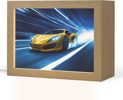 Nachtlampje 20x15 cm - Kinder lampje - Auto - Geel - Race - Blauw - Tafellamp kinderkamer - Slaapkamer lamp - Bedlamp kinderen - Kinderlampje stopcontact - Wandlamp babykamer - Nachtlampjes