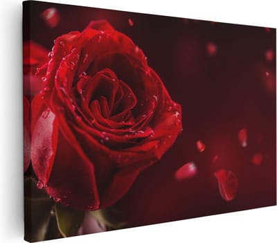Artaza Canvas Schilderij Rozen - 30x20 cm - Klein - Wanddecoratie Bloemen Woonkamer - Muurdecoratie Bloem - Kamer Accessoires Rood
