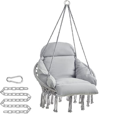 SONGMICS Hangende schommelstoel Hangstoel Dikke kussen Scandinavische stijl Woonkamer Patio Tuin Balkon Maximale belasting 120kg Accessoires inbegrepen Duifgrijs GDC042G11V3