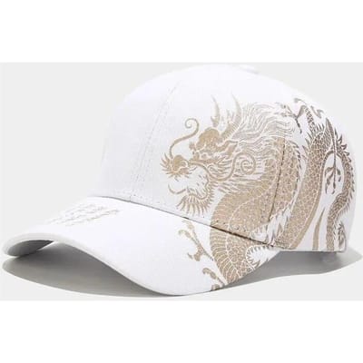 Baseballpet met Chinese Drakenpatroon voor Mannen en Vrouwen, Veelzijdige Nationale Trend Pet, Hip Hop Hip Hop Skateboarden, Cool (White,Adjustable)