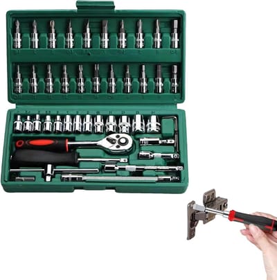 Elektrische ratelsleutel - Draadloze ratelset - Mechanisch werk - Compact en veelzijdig - 46 delig - Groen