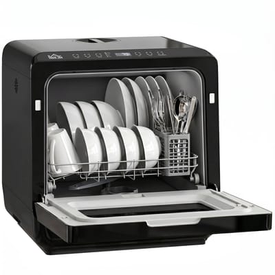 Mini Vaatwasser Zwart - Tafelmodel Vaatwasser 6 Liter - 5 Programma's - Voor Keuken & Camper - 45x44x45,8 cm
