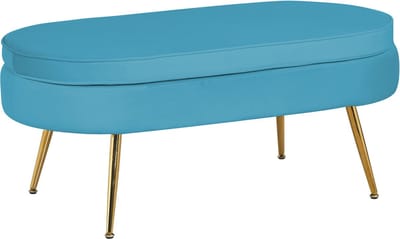 Poef Chanelle Blauw - Velours - Breedte 99 cm - Diepte 44 cm - Hoogte 40 cm