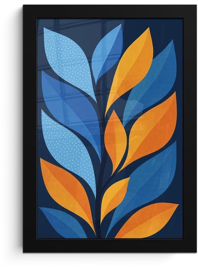 Poster in lijst - Fotolijst 20x30 cm - Posters - Abstract - Bladeren - Blauw - Posterlijst zwart - Decoratie - Wanddecoratie woonkamer - Muurdecoratie slaapkamer