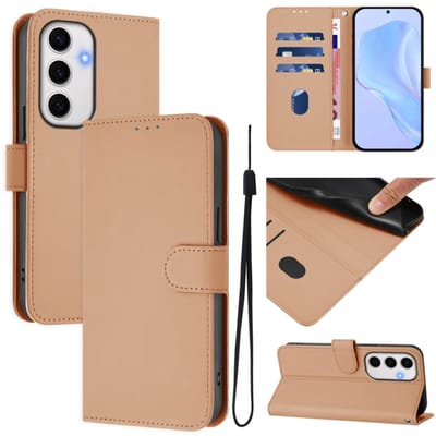 Telefoonhoesje van effen leer met een 'skin feel'-look en draagkoord (nude) voor Samsung Galaxy S24 FE 5G