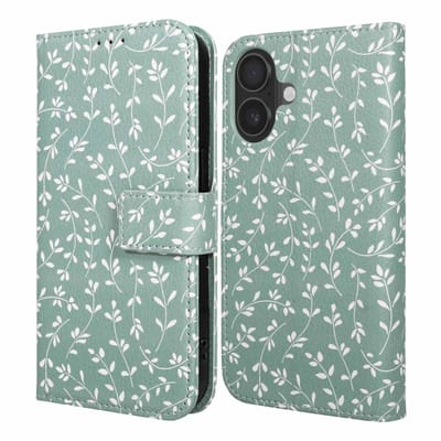imoshion Hoesje - Geschikt voor Apple iPhone 17 - Design Bookcase smartphone - Smoke Green Flowers