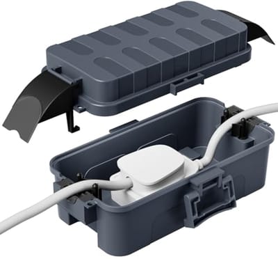 Waterdichte Kabeldoos IP55 voor Tuin Gebruik - Elektrische Box voor Verlengsnoeren, Tuinstopcontacten en Timer - 20.5 cm x 9.7 cm x 8 cm - Grijs