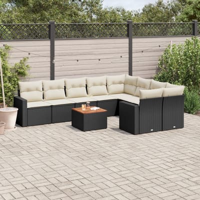 vidaXL - 10-delige - Loungeset - met - kussens - poly - rattan - zwart