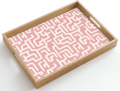 Dienblad hout 50x35 cm - Schootdienblad - Doolhofpatroon - Roze - Wit - Abstract - Borrelplank rechthoek - Plateau dienbladen