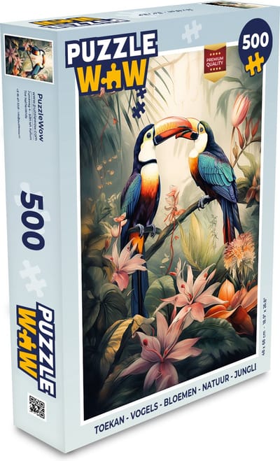 Puzzel Toekan - Vogels - Bloemen - Natuur - Jungle - Legpuzzel - Puzzel 500 stukjes
