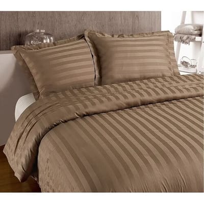 Primaviera Deluxe Hotel Stripe Dekbedovertrek - Eenpersoons - 140X200/220 + 1 x kussensloop 60x70 - Taupe