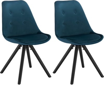 Bezoekersstoelen - Blauw Velvet - Houten poten - Zithoogte 46cm - Set van 2