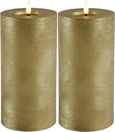 Countryfield Lyon LED kaarsen/stompkaarsen - 2x - goud - D10 x H20 cm - timer