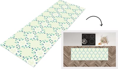 Keukenloper - Loper keuken - Groen - Blauw - Bloem - Design - 150x50 cm - Keukenloper vinyl