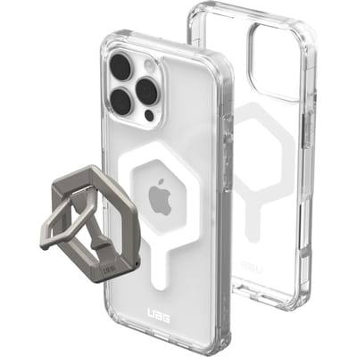 UAG Plyo Pro backcover + Magnetic Ring Stand voor de Apple iPhone 16 Pro Max - Ice White / Titanium