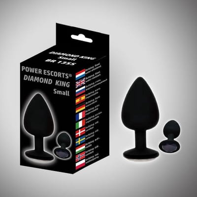 Power escorts - Diamond King  Plug Small - 7,2 x 3,2 cm - Zwart met zwarte steen - BR135S