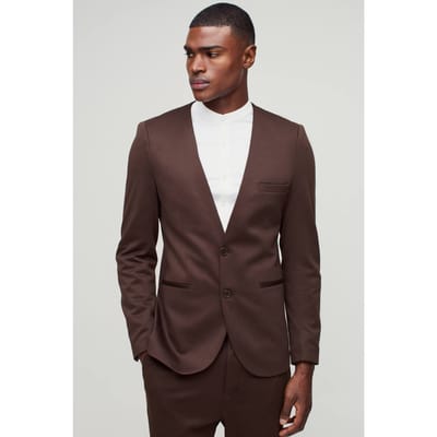 Slanke Kraagloze Jersey Blazer | Brown | Size 36