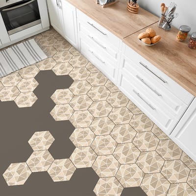 Antislip vloerstickers met beschermlaag - TERRAZZO MARETTIMO tegels - 40x90cm - 10 zeshoekige stickers 20x18cm