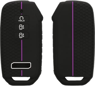kwmobile autosleutel hoesje geschikt voor Kia 7-Tasten EV6 GT K5 K7 K8 Sportage GT-Line Sorento 4 MQ4 Autoschlüssel hoes - Siliconen autosleutel behuizing - Auto sleutel case met honingraat - Sleuteletui in zwart / paars