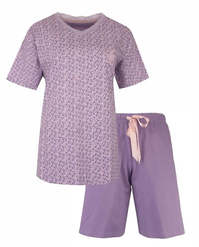Tenderness Dames Shortama - Pyjama Set - Bloemetjesprint - Lila - Maat S