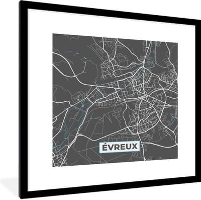 Fotolijst incl. Poster - Évreux - Frankrijk - Plattegrond - Stadskaart - Kaart - 40x40 cm - Posterlijst